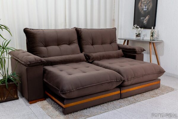 Sofá Retrátil Reclinável Ibis 2.30m Veludo Marrom 815 - D33 e Molas Ensacadas