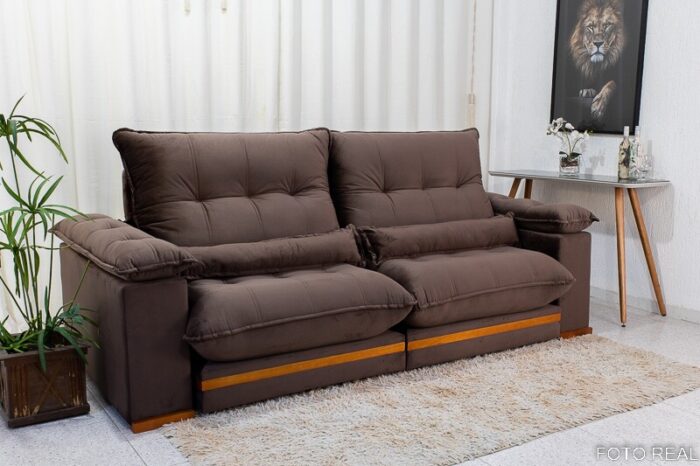 Sofá Retrátil Reclinável Ibis 2.30m Veludo Marrom 815 - D33 e Molas Ensacadas - Imagem 3