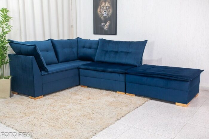 Sofá de Canto Vênus Veludo 3 em 1 Azul 529 - Imagem 2