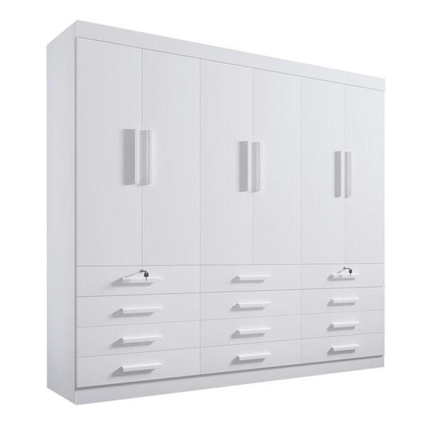 Roupeiro Casal Mônaco Branco 6 Portas 12 Gavetas Larg. 2.40m - D Doro