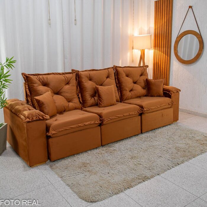 Sofá Retrátil Reclinável Porto Madri 2.70m Veludo Terracota - D28 Pró Aditivada - Imagem 6
