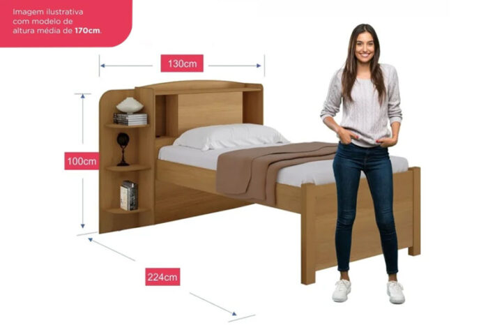 Cama Solteiro Milênio Cinamomo Cabeceira C/ Baú Larg. 1.30m - D Doro - Imagem 9