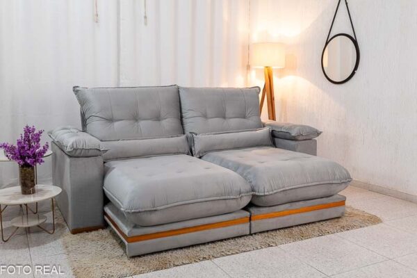 Sofá Retrátil Reclinável Ibis 2.30m Veludo Prata 823 - D33 e Molas Ensacadas