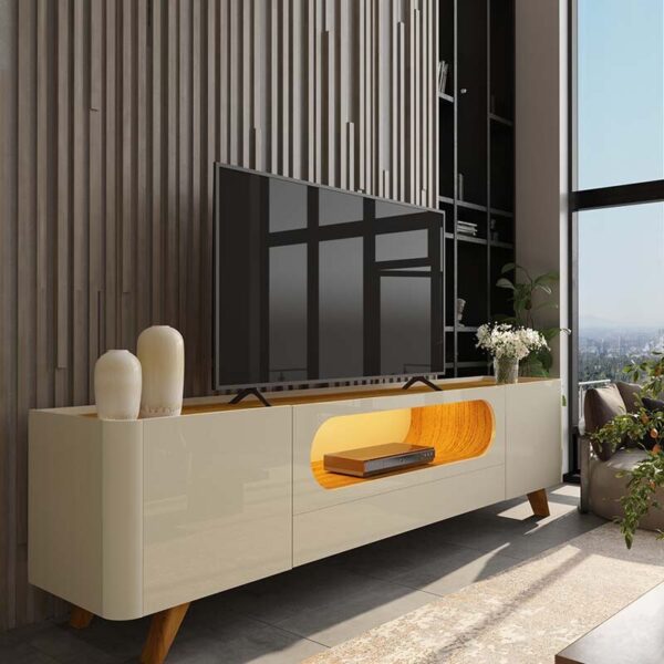 Rack Nobre Off/Naturale C/ Led 100% MDF TV até 70 Polegadas Larg. 2.10m - Gelius