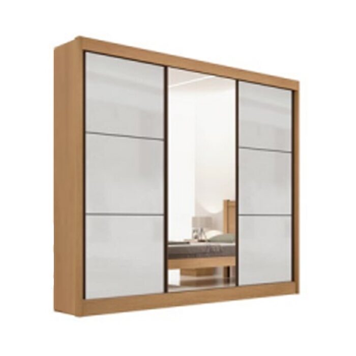 Roupeiro Casal Cristal Cinamomo/Off 3 Portas 6 Gavetas C/ 1 Espelho Portas Flex 100% MDF Larg. 2.42m - D Doro - Imagem 3