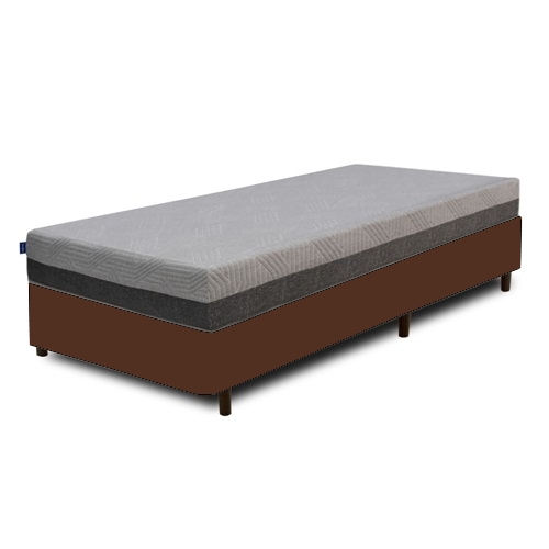 Colchão Solteiro D28/D40 Fit Visco + Base Box Simples Corino Marrom – UMAFLEX + BIOSTAR