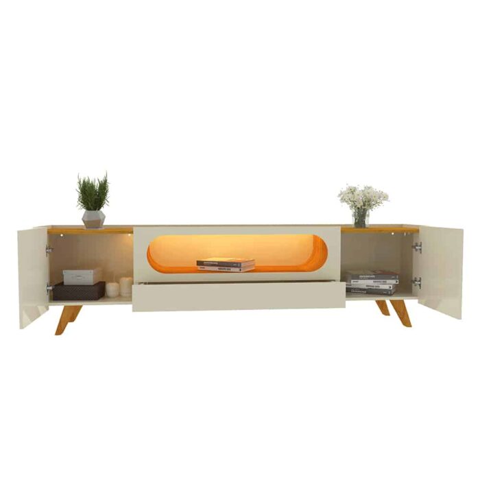 Painel Nobre 230 Naturale + Rack Nobre 210 (Pés de Madeira) Off White/Naturale – GELIUS - Imagem 3