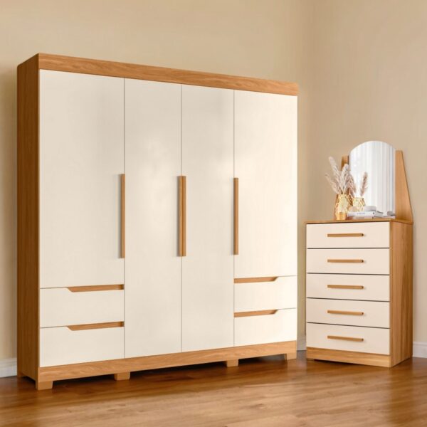 Guarda-Roupa 4 Portas Vivacce + Cômoda Veneza Cinamono/Off White – MÓVEIS ALBATROZ