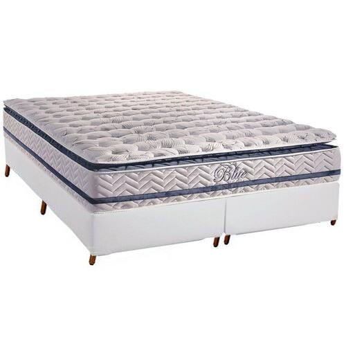 Colchão Queen Blue + Base Box Simples Branco – PAROPAS + BIOSTAR