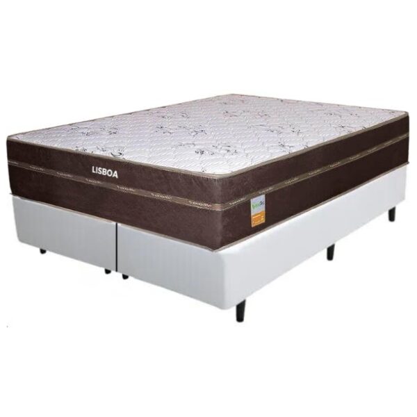 Colchão Queen Lisboa + Base Box Simples Corino Branco – ECOTEC + BIOSTAR