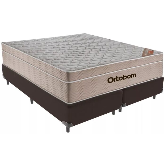 Colchão Queen Airtech Springpocket + Base Box Simples Corino Marrom – ORTOBOM + AVALON COLCHÕES