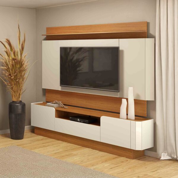 Painel + Rack até 65" TB116L Off White/Freijó - DALLA COSTA
