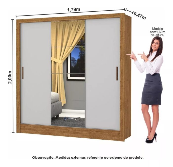 Modulado 4 Portas + Guarda-Roupa 3 Portas Dubai/Santiago Plus Cinamono/Branco – CARIOCA MÓVEIS - Imagem 5