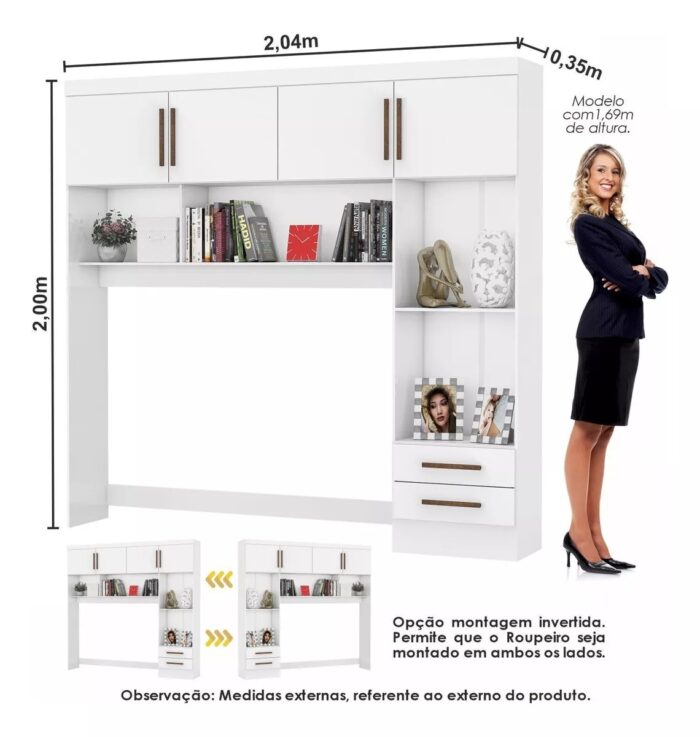 Modulado 4 Portas + Guarda-Roupa 3 Portas Sevilha Branco - CARIOCA MÓVEIS - Imagem 4