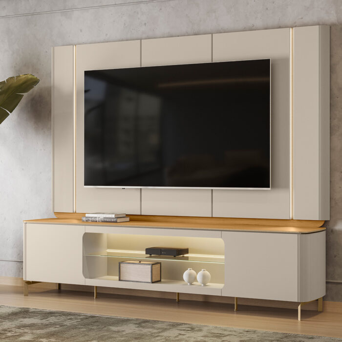 Painel + Rack até 75" Santorini Off White/Tauari Fosco - LINEA BRASIL - Imagem 3