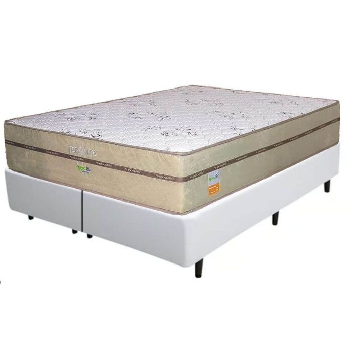 Colchão Queen Toronto + Base Box Simples Corino Branco – ECOTEC + BIOSTAR