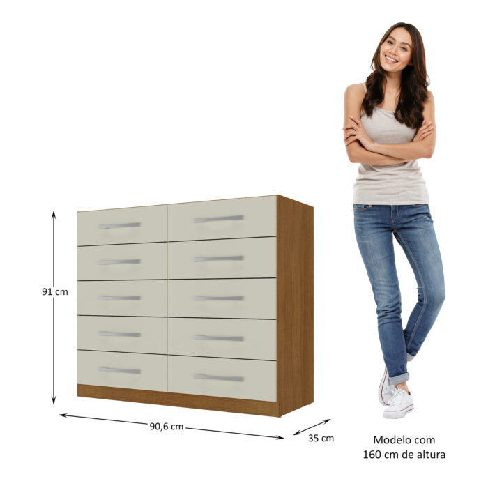 Cômoda 10 Gavetas Torres CO 1023 Cinamono/Off White – RODIAL MÓVEIS - Imagem 2