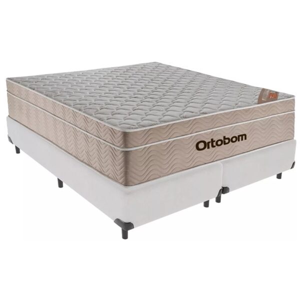 Colchão Queen Airtech Springpocket + Base Box Simples Corino Branco – ORTOBOM + BIOSTAR