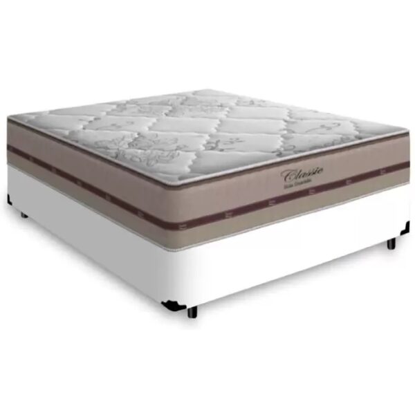 Colchão Casal Classic Ensacadas Bege + Base Box Simples Avalon Branco – ANJOS + AVALON
