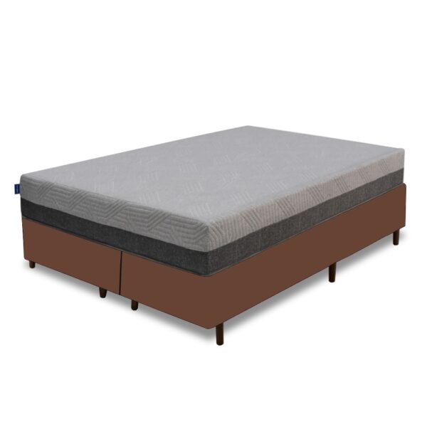Colchão Queen D28/D40 Fit Visco + Base Box Simples Corino Marrom – UMAFLEX + ALTO NÍVEL CAMAS E COLCHÕES