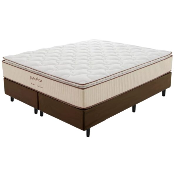 Colchão Queen Bali D33 + Base Box Simples Corino Marrom – PRORELAX + ALTO NÍVEL CAMAS E COLCHÕES