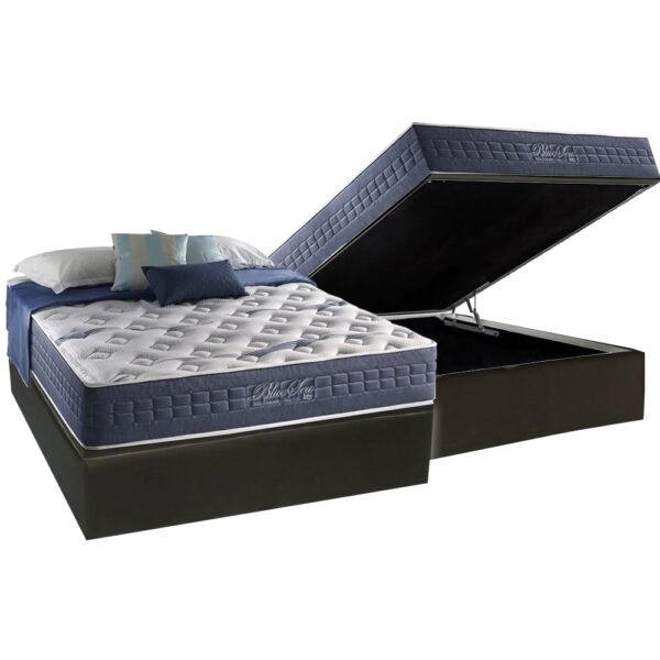 Colchão Casal Blue Sea D28 + Base Box Baú Preto – ANJOS COLCHÕES + BIOSTAR