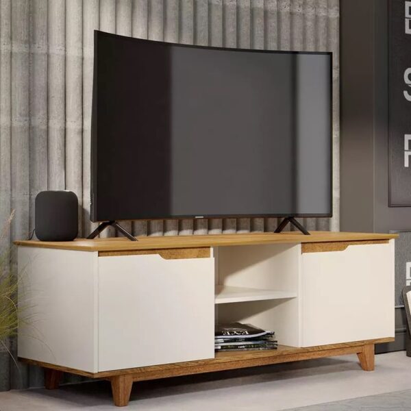 Rack Bancada até 55" Flow Off White/Freijó - EJ MÓVEIS