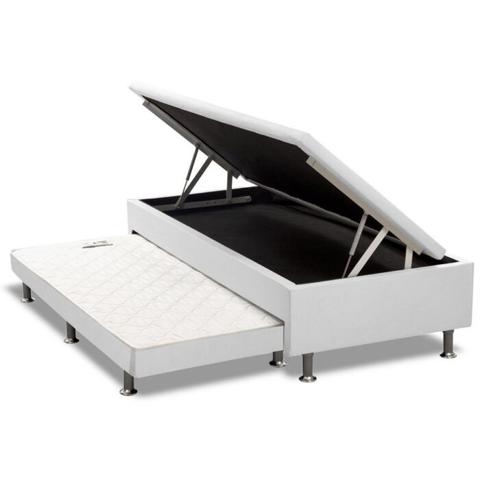 Base Box Solteiro Baú com Auxiliar Corino Branco - ALTO NÍVEL CAMAS E COLCHÕES - Imagem 2