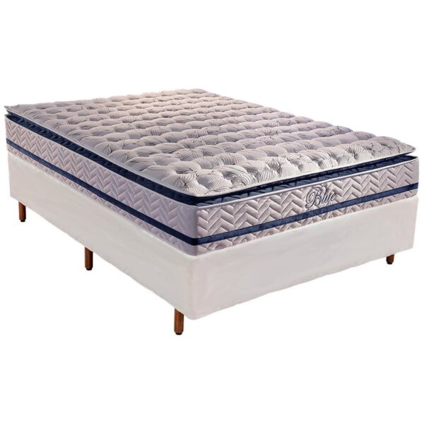 Colchão Casal Blue D33 + Base Box Simples Corino Branco – PAROPAS + ALTO NÍVEL CAMAS E COLCHÕES