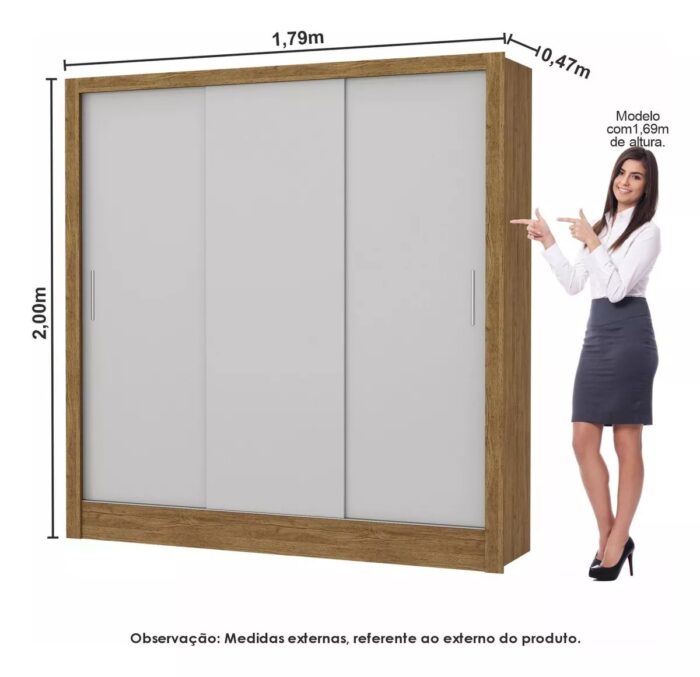 Modulado 4 Portas + Guarda-Roupa 3 Portas Dubai/Santiago Cinamono/Branco – CARIOCA MÓVEIS - Imagem 5
