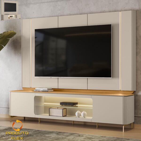 Painel + Rack até 75" Santorini Off White/Tauari Fosco - LINEA BRASIL