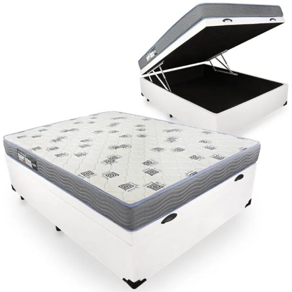 Colchão Casal Light D33 + Base Box Baú Branco - ORTOBOM + BIOSTAR