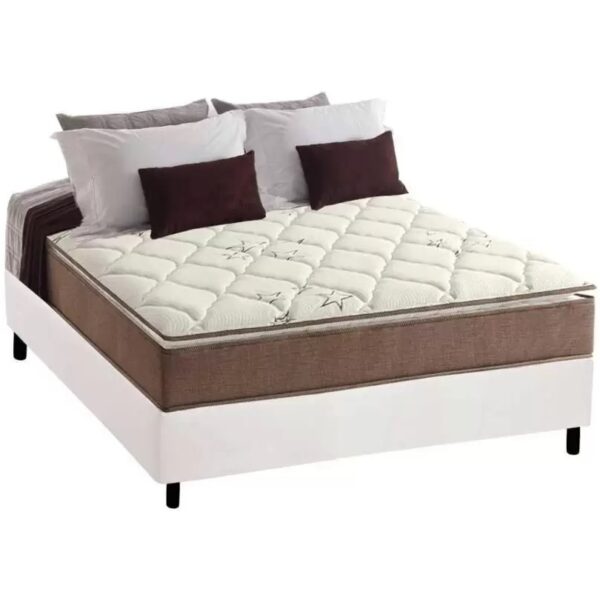Colchão Casal Star Pillow In AG D70/D28 + Base Box Simples Corino Branco – ANJOS + ALTO NÍVEL CAMAS E COLCHÕES