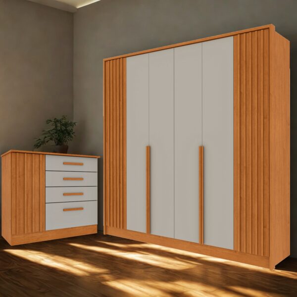 Guarda-Roupa 6 Portas + Cômoda Guarani Ripado Cinamono/Off White - TCIL