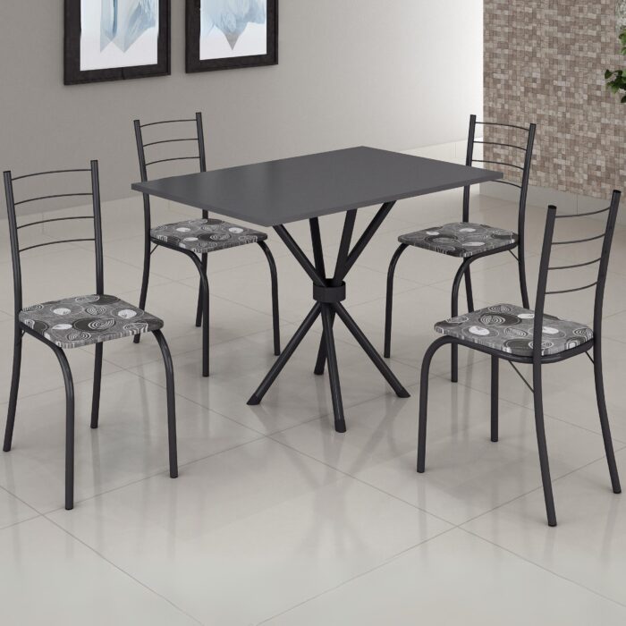 Mesa 4 Cadeiras Rio 100×60 Preto/Grafite – TEIXEIRA
