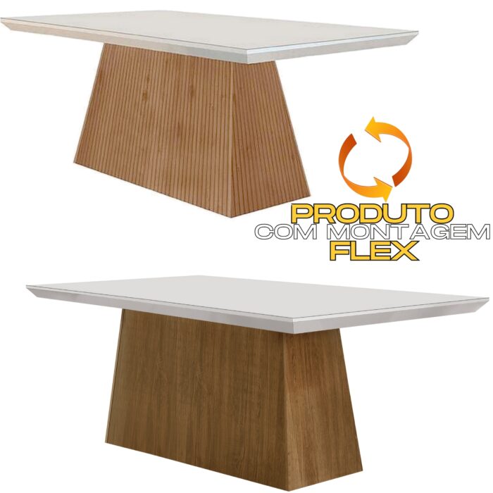 Mesa Luna 180 Canto Copo Imbuia/Ripado/Off White com 6 Cadeiras Jade Linho Turim 07 – RUFATO - Imagem 2