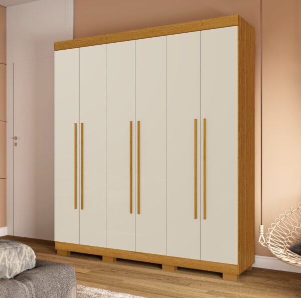 Guarda-Roupa 6 Portas Paolla 1,80 m Cinamono/Off White - ACP MÓVEIS