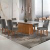 Mesa Luna 180 Canto Copo Imbuia/Ripado/Off White com 6 Cadeiras Jade Linho Grafite – RUFATO