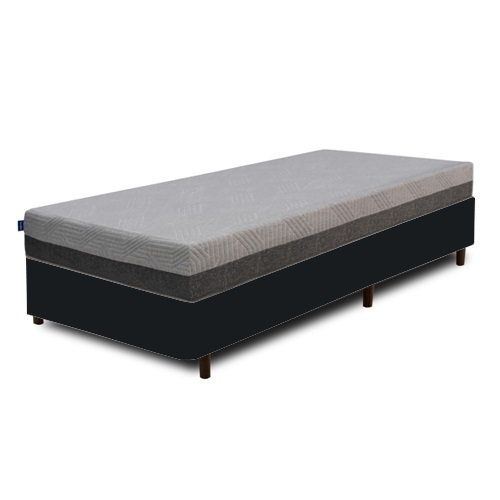 Colchão Solteiro D28/D40 Fit Visco + Base Box Simples Corino Preto – UMAFLEX + BIOSTAR