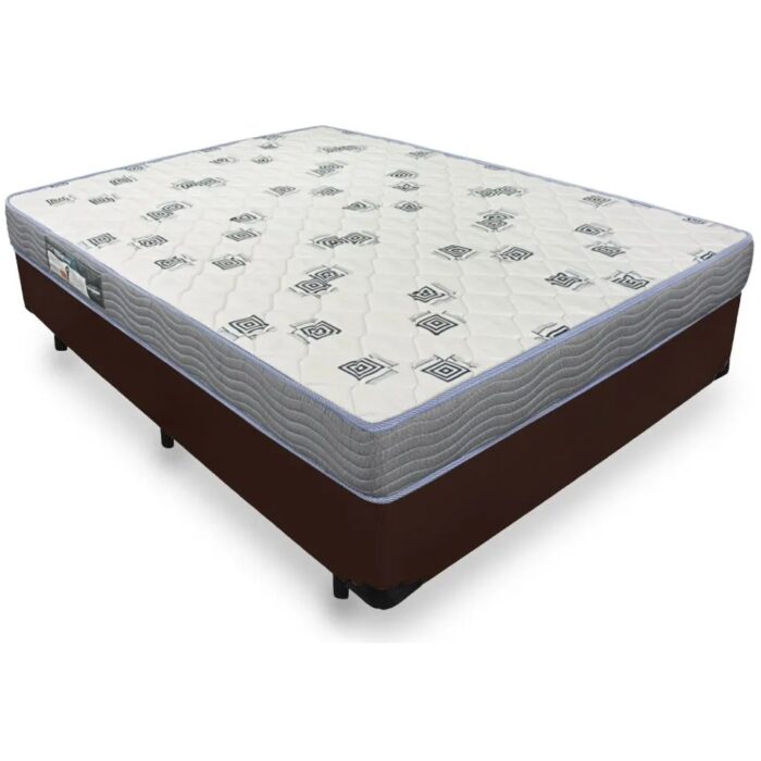 Colchão Casal Light D33 + Base Box Simples Corino Marrom - ORTOBOM + BIOSTAR