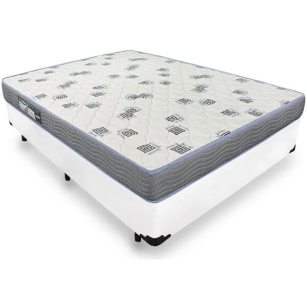 Colchão Casal Light D33 + Base Box Simples Corino Branco – ORTOBOM + ALTO NÍVEL CAMAS E COLCHÕES
