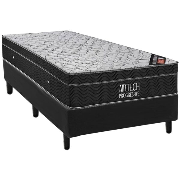 Colchão Solteiro Airtech Progressive + Base Box Simples Corino Preto – ORTOBOM + BIOSTAR