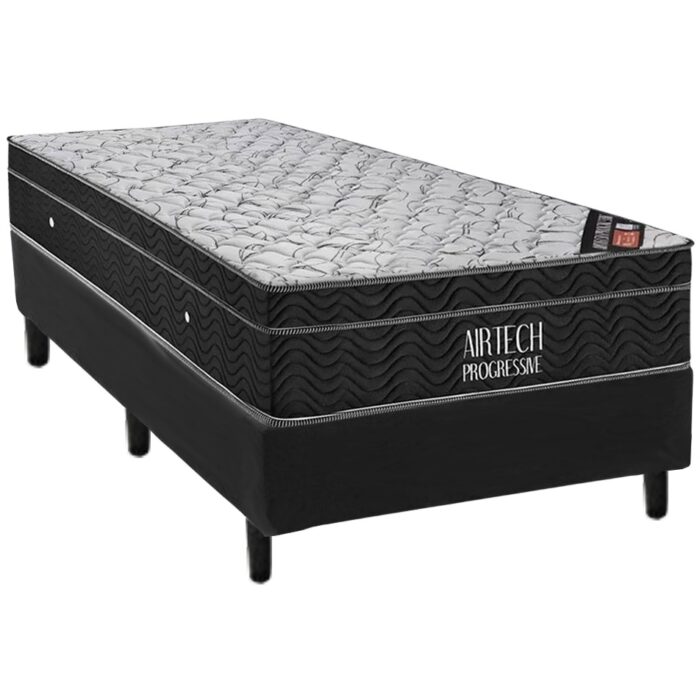 Colchão Solteiro Airtech Progressive + Base Box Simples Corino Preto – ORTOBOM + BIOSTAR