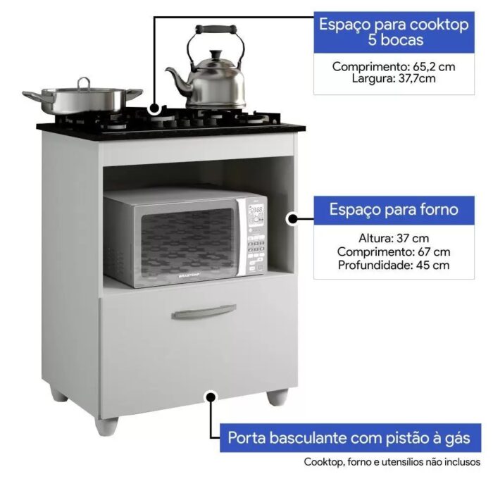 Balcão Cooktop - Salvia para 5 Bocas - Branco - Kaiki - Imagem 4