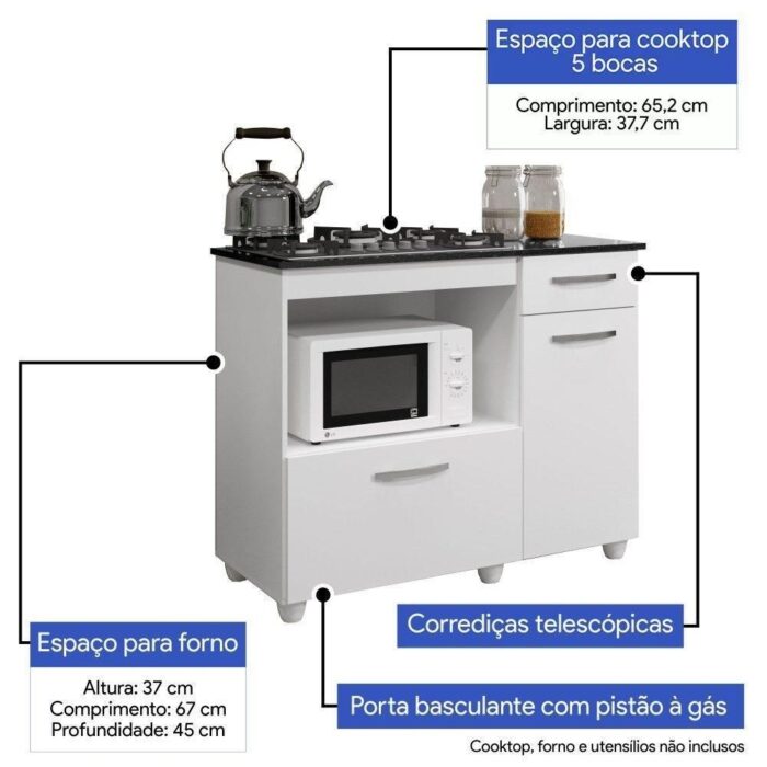 Balcão para Cooktop 5 Bocas Violeta Branco – KAIKI MÓVEIS - Imagem 4