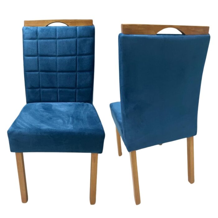 Kit 2 Cadeiras Roma Mel/Veludo Azul – WM DECOR - Imagem 5