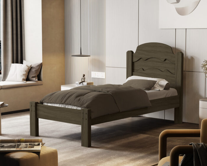 Cama Solteiro Íris Castanho Wood/Avelã/Castanho Wood - MADEC/VJ MÓVEIS - Imagem 3