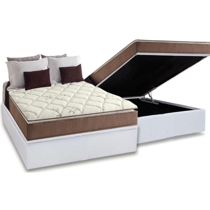 Colchão Casal Star Pillow In + Base Box Baú Corino Branco – ANJOS + BIOSTAR