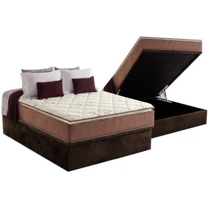 Colchão Casal Star Pillow In + Base Box Baú Corino Marrom – ANJOS + BIOSTAR