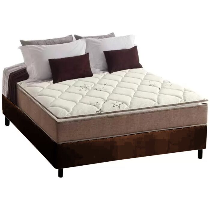 Colchão Casal Star Pillow In + Base Box Simples Corino Marrom – ANJOS COLCHÕES + BIOSTAR